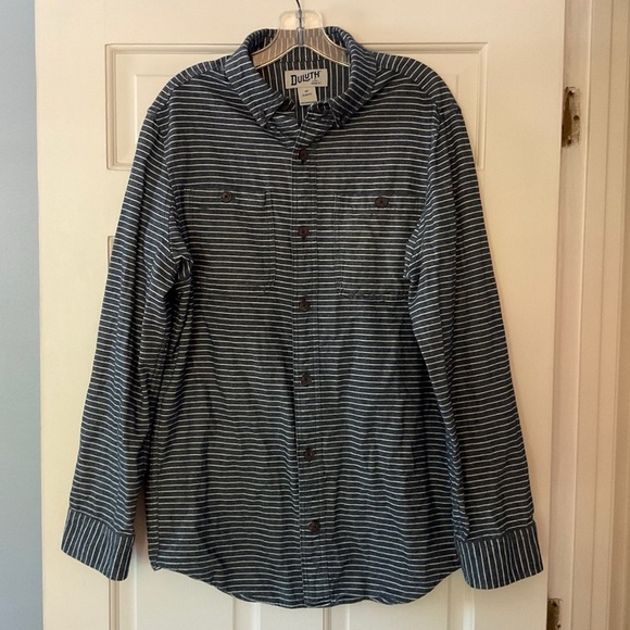 Duluth Trading Men's Free Swingin' Flannel Slim Fit Shirt Blue Stripe Size M - Picture 1 of 9